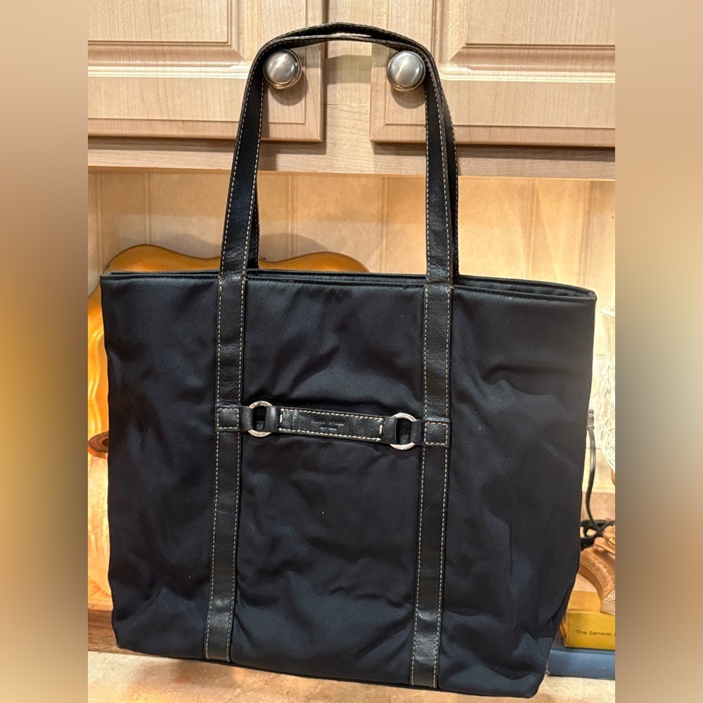 Kate Spade Black Canvas Tote with Leather Trim